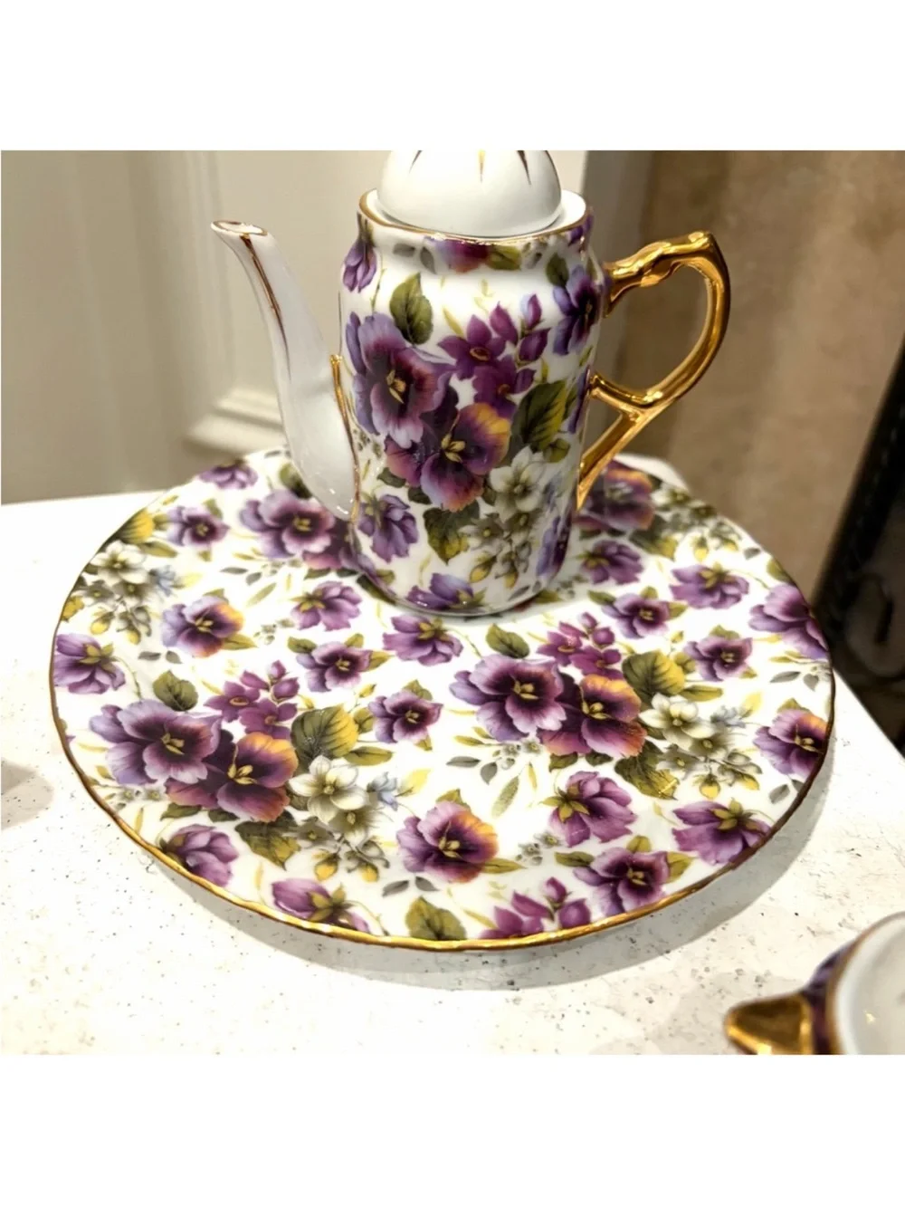 Formalities by Baum Bros Pansy Tea Set with Gold Accents 10 piece Set